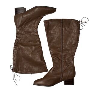 Brown Lace-Up Knee-High Boots